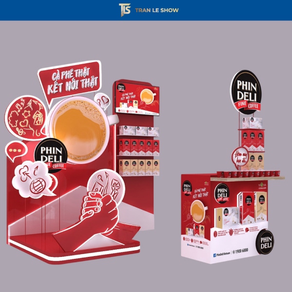 Booth bán hàng được thiết kế nổi bật, thu hút khách hàng và góp phần tăng doanh thu hiệu quả tại điểm bán