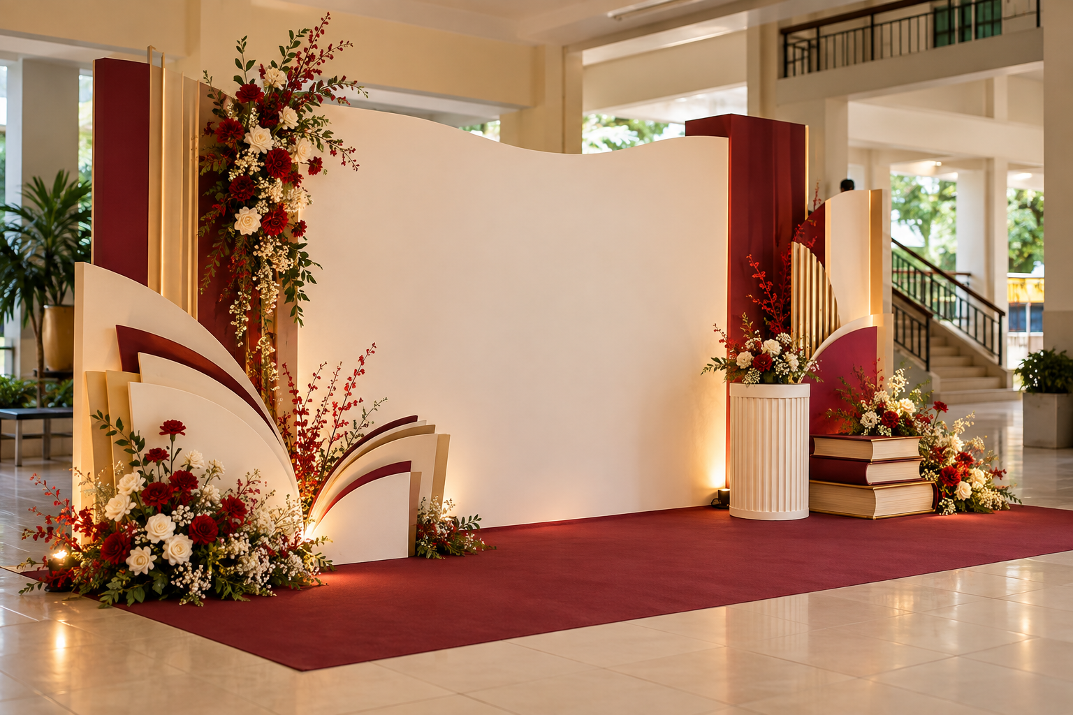Ảnh minh họa tạo bằng AI về backdrop check-in 20/11 trong sảnh trường học