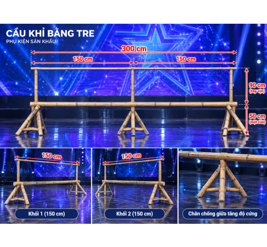 Cầu Khỉ Bằng Tre 300 cm Trang Trí Sân Khấu, Tiểu Cảnh Miền Tây